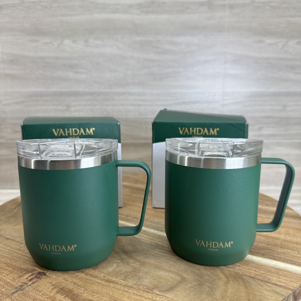 Vahdam 2 Stainless Steel Insulated Drift Mug Double Wall Vacuum With Lid Green